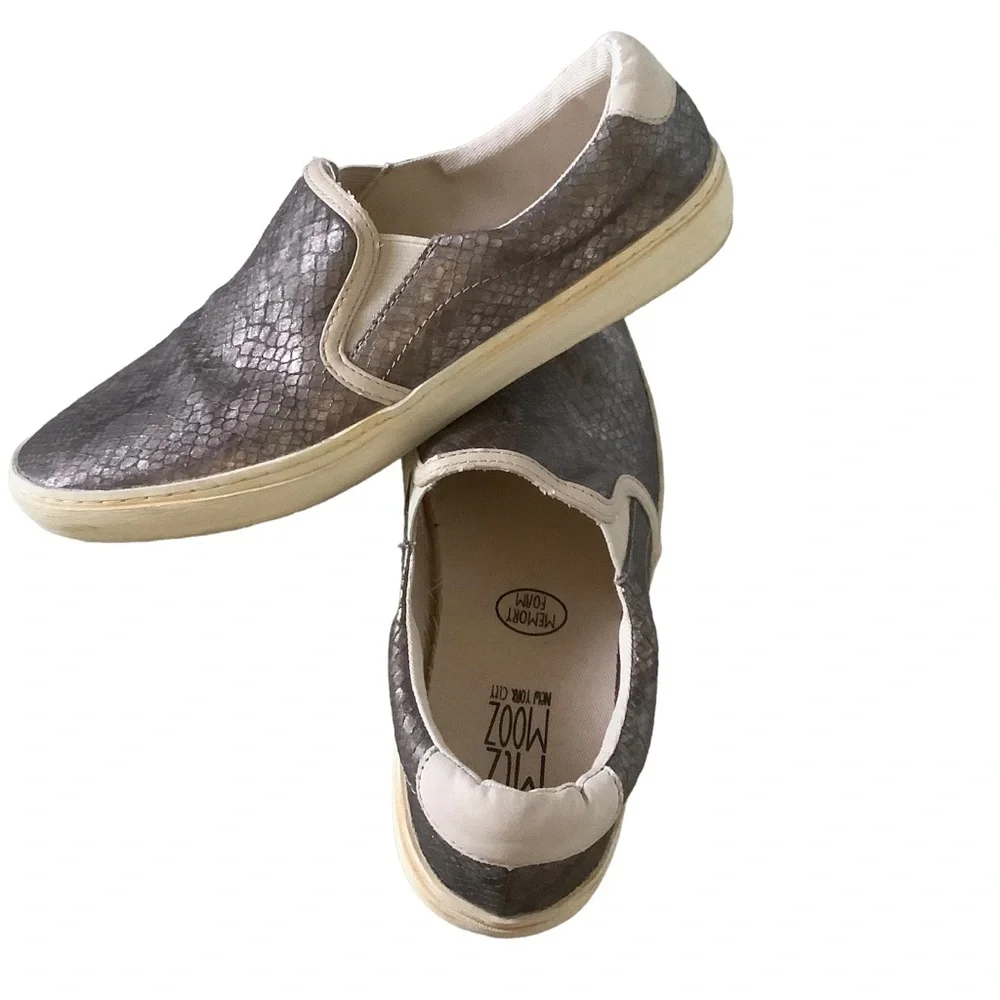 Miz Mooz Serapina metallic snake print slip on fashion sneakers size 8.5
